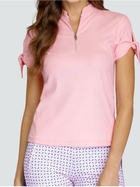 Tail Activewear Zip Golf Shirt Pink with Sleeve Ties